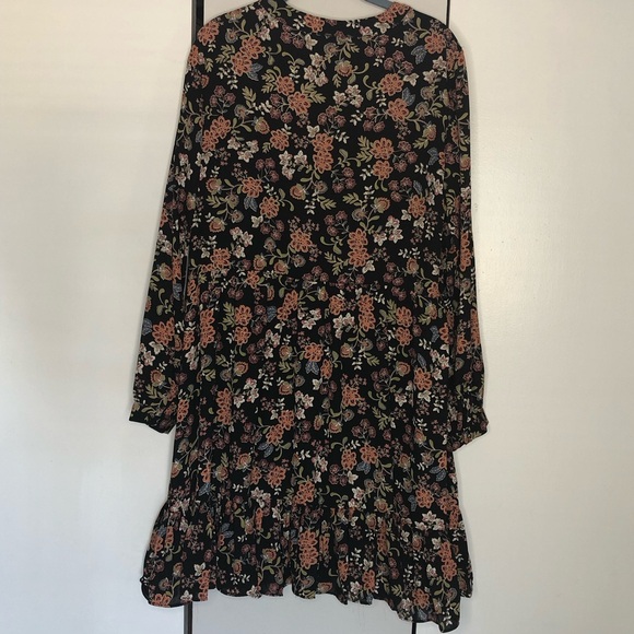 Vince Camuto Women's Floral Rich Black Off The Grid Peasant Mini Dress Size L - Picture 3 of 12